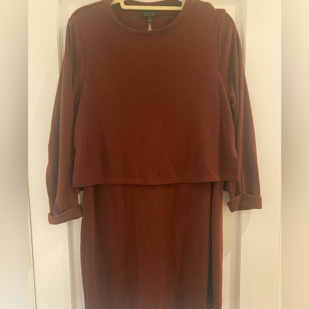 Topshop Maroon Sweater Dress with overlay